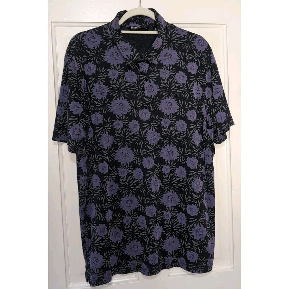 Travis Mathew Polo Shirt Black Purple Not Happening Floral Golf Men's XXL(1125)